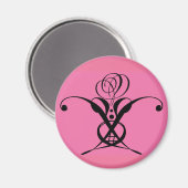 Rosa Art Deco Schwarz Geblüht Rose Magnet (Vorderseite/Rückseite)
