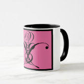 Rosa Art Deco Schwarz Geblüht Rose Tasse (VorderseiteRechts)