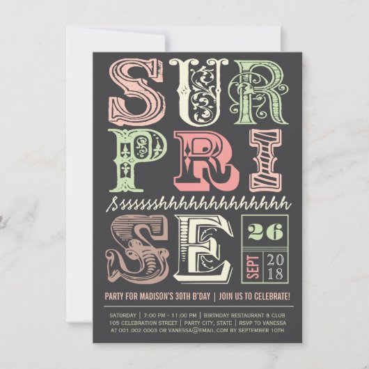 Rosa Art Deco Überraschung Party Erwachsene Geburt Einladung (Vorderseite)