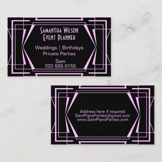 Rosa Art Deco Visitenkarte (Vorne/Hinten)