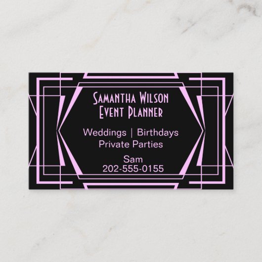 Rosa Art Deco Visitenkarte (Vorderseite)