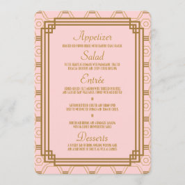 Rosa Art Deco Wedding Menü Menükarte