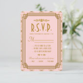 Rosa Art Deco Wedding RSVP Cards (Stehend Vorderseite)