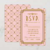 Rosa Art Deco Wedding RSVP Cards Karte (Vorne/Hinten)