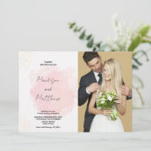 Rosa Art Wedding Einladungen mit Foto (Stehend Vorderseite)