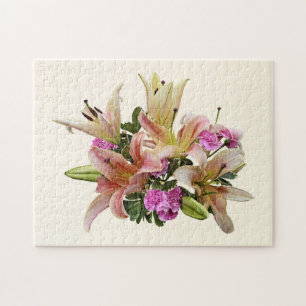 Rosa asiatische Lilien und Nelken Puzzle