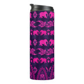 Rosa asiatisches Elefantenmuster auf blau Thermosbecher (Nach rechts gedreht)