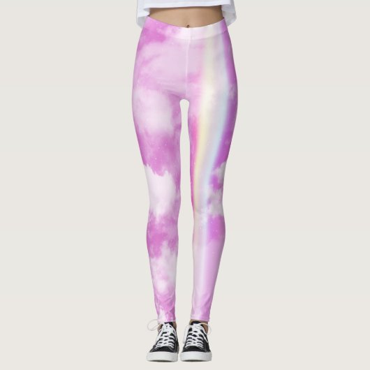 Rosa Ästhetik Rainbow Sky Leggings (Vorderseite)