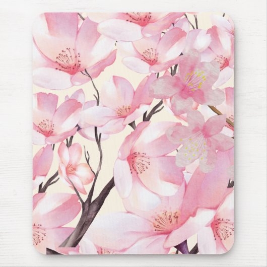 Rosa Ästhetik Sakura Cherry Blossom Rosa Blume Mousepad (Vorne)