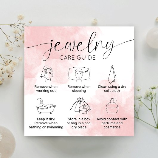 Rosa Ästhetische Wasserfarben Logo Juwelenpflege Quadratische Visitenkarte