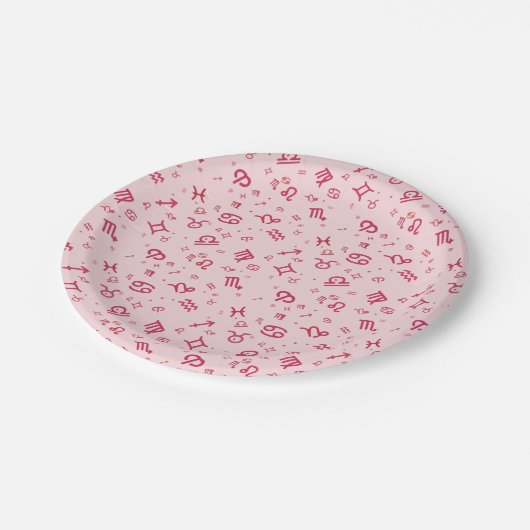 Rosa Astrologie Zodiac Symbol Zeichen Pappteller (Schrägansicht)