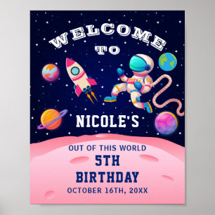 Rosa Astronauten Weltraum Geburtstagsparty Willkom Poster