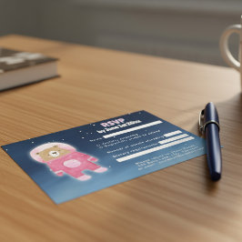 Rosa Astronautenbär Weltraumgesichtete RSVP-Karte RSVP Karte