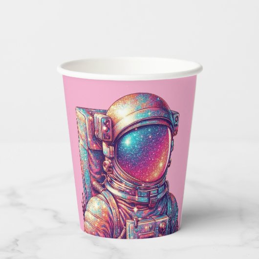 Rosa Astronautenpapiertasse! Pappbecher (Rückseite)