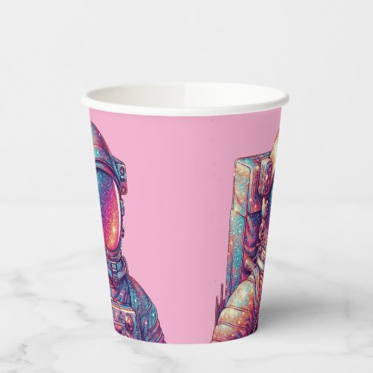 Rosa Astronautenpapiertasse! Pappbecher (Links)