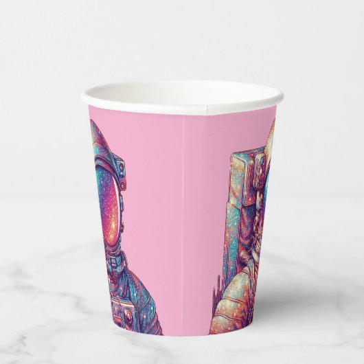 Rosa Astronautenpapiertasse! Pappbecher (Rechts)
