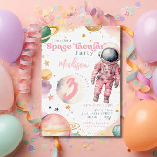 Rosa Astronautin Weltraum Geburtstag Einladung