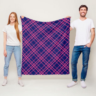 Rosa auf blauem Karomuster-Linien-Design Fleecedecke