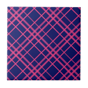 Rosa auf blauem Karomuster-Linien-Design Fliese