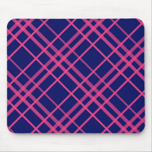 Rosa auf blauem Karomuster-Linien-Design  Mousepad