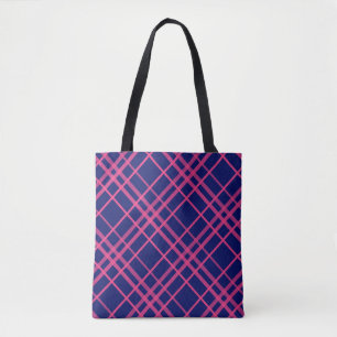 Rosa auf blauem Karomuster-Linien-Design Tasche