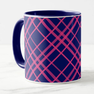 Rosa auf blauem Karomuster-Linien-Design Tasse