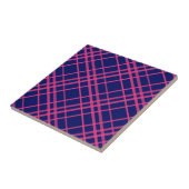 Rosa auf blauem Tartan Kariertes Muster Fliese (Seite)