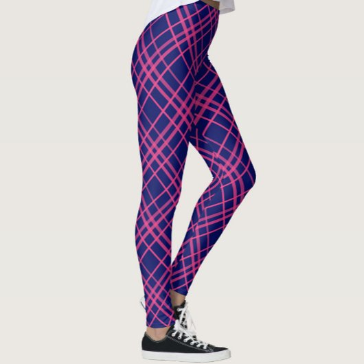 Rosa auf blauem Tartan Kariertes Muster Leggings