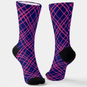 Rosa auf blauem Tartan Kariertes Muster Socken