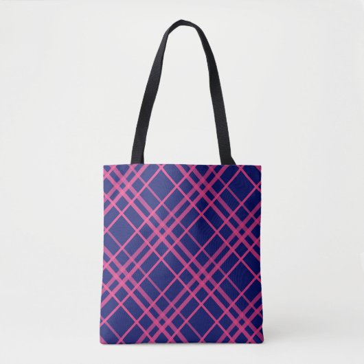 Rosa auf blauem Tartan Kariertes Muster Tasche (Vorderseite)