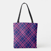 Rosa auf blauem Tartan Kariertes Muster Tasche (Rückseite)