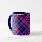 Rosa auf blauem Tartan Kariertes Muster Tasse (Vorderseite Links)