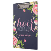 Rosa auf blauen Blumen Rahmen Klemmbrett (Links)