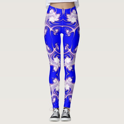 Rosa auf blauen Fraktal-Blumen-Leggings Leggings (Vorderseite)