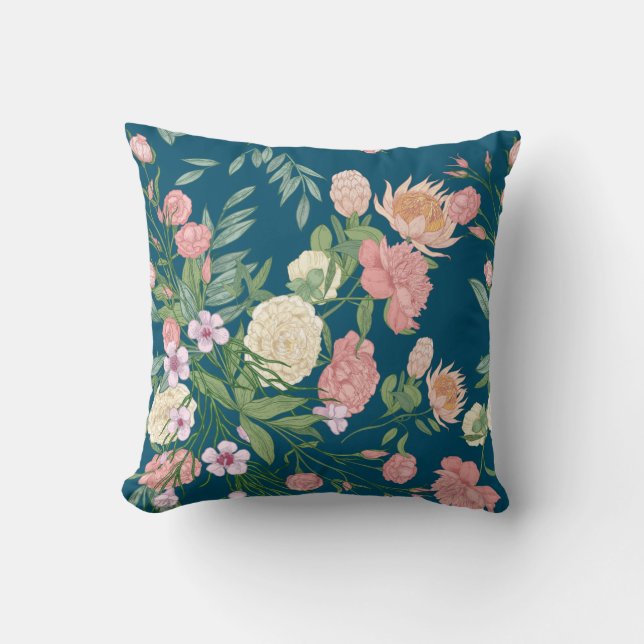 Rosa auf Blue Aquamarin Spring Blume Show Pillow 1 Kissen (Vorderseite)