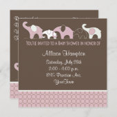 Rosa auf Brown-Elefant-Babyparty-Einladungen Einladung (Vorne/Hinten)