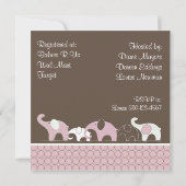 Rosa auf Brown-Elefant-Babyparty-Einladungen Einladung (Rückseite)