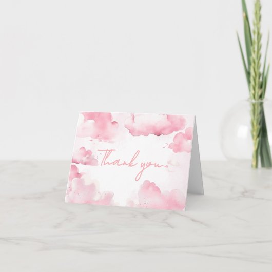 Rosa auf Cloud Nine Baby Dusche Dankeskarte (Vorderseite)