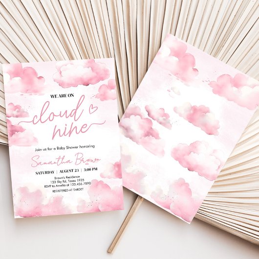 Rosa auf Cloud Nine Baby Dusche Einladung