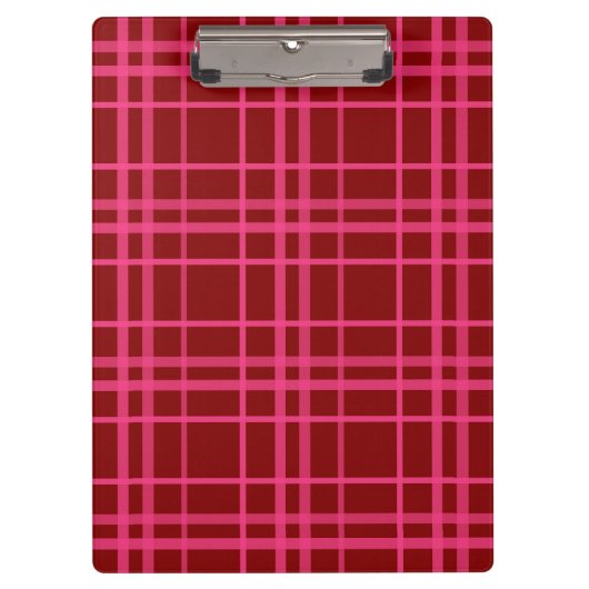 Rosa auf dem Maroon Red Tartan Kariertes Muster Klemmbrett (Vorderseite)