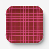Rosa auf dem Maroon Red Tartan Kariertes Muster Pappteller (Vorderseite)