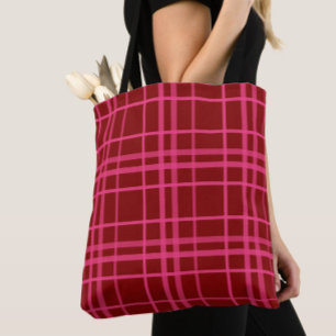 Rosa auf dem Maroon Red Tartan Kariertes Muster Tasche