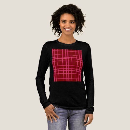 Rosa auf dem Maroon Red Tartan Kariertes Muster Tri-Blend Shirt (Volle Vorderseite)