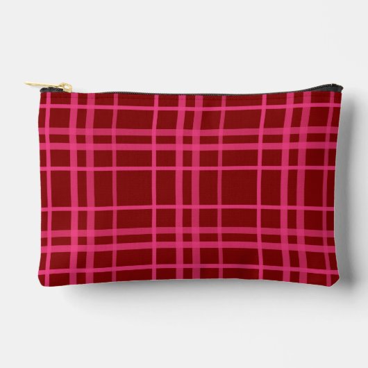 Rosa auf dem Maroon Red Tartan Kariertes Muster Zubehörtasche (Vorderseite)