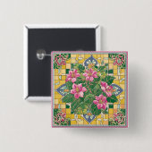 Rosa auf der gelben Seite Button (Vorne & Hinten)