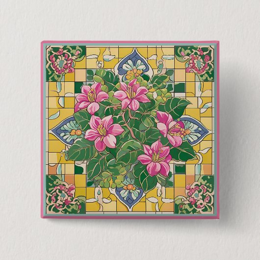 Rosa auf der gelben Seite Button (Vorderseite)