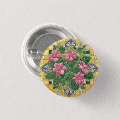 Rosa auf der gelben Seite Button (Vorne & Hinten)