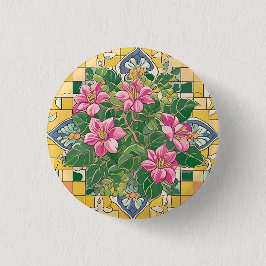 Rosa auf der gelben Seite Button (Vorderseite)