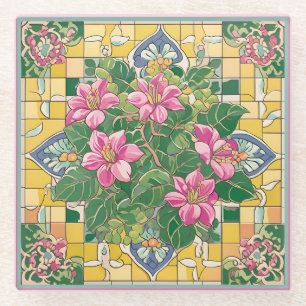 Rosa auf der gelben Seite Glasuntersetzer