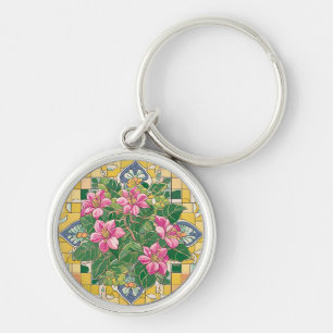 Rosa auf der gelben Seite Schlüsselanhänger